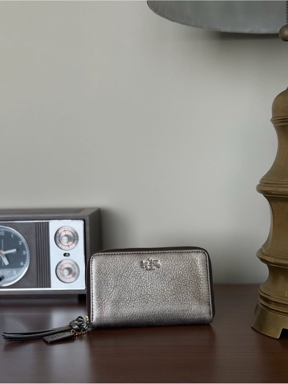 Coach Metallic Silver Zip Wallet